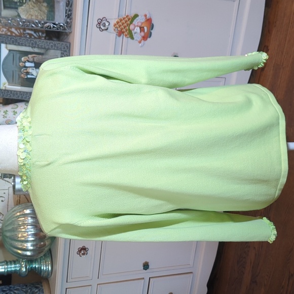 New Green Cardigan Louis Dell'Olio Pistachio Knit Jacket Paillettes Accents Sz S - Picture 5 of 8